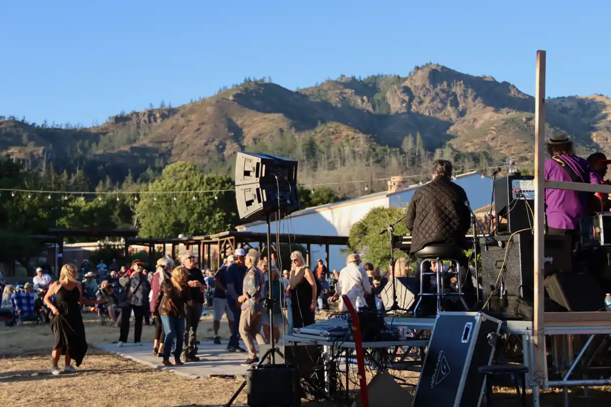 Dancing in front of the Levi Lloyd Stage with Hood Mountain in the background
